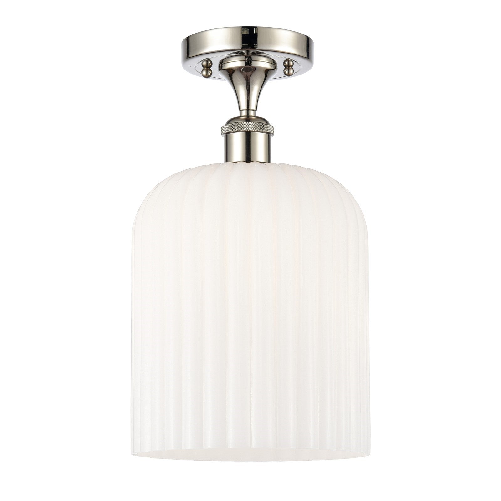 Innovations Bridal Veil 5in 1-Light Semi-Flush Mount | Art Nouveau Polished Nickel and Gloss White Ribbed Glass | Damp Rated | Model 616-1F-PN-G559-8GWH