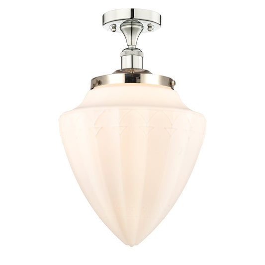 Innovations Bridgeton 12in 1-Light Semi-Flush Mount | Traditional Polished Nickel and Matte White Frosted Glass | Bathroom & | Model 616-1F-PN-G661-12