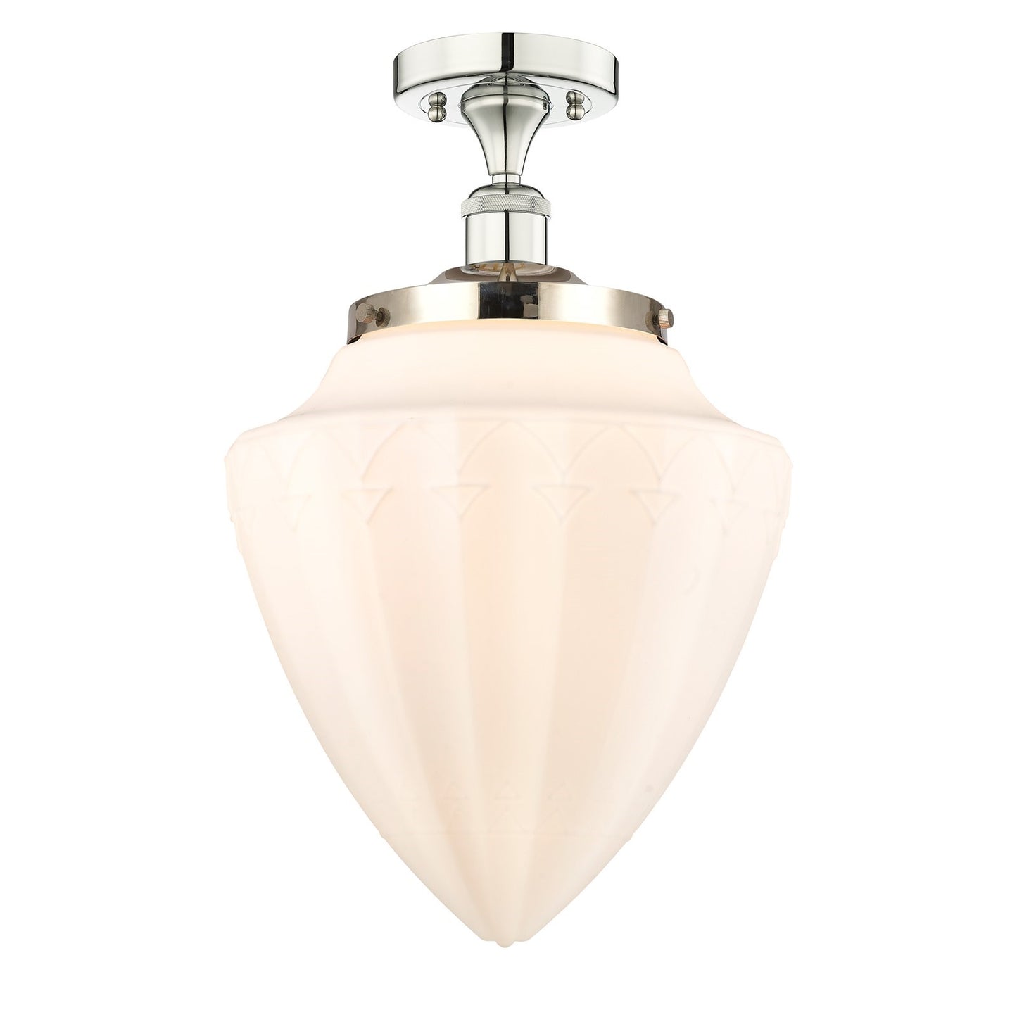 Innovations Bridgeton 12in 1-Light Semi-Flush Mount | Traditional Polished Nickel and Matte White Frosted Glass | Bathroom & | Model 616-1F-PN-G661-12