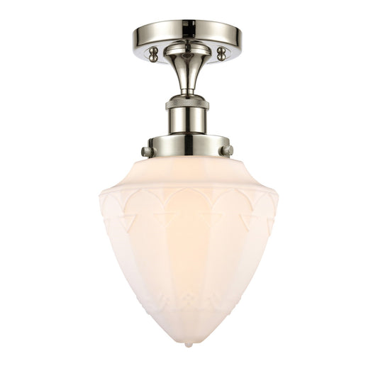 Innovations Bullet 6in 1-Light Semi-Flush Mount | Industrial Polished Nickel and Matte White Frosted Glass | Entryway & Hallway | Model 616-1F-PN-G661-7