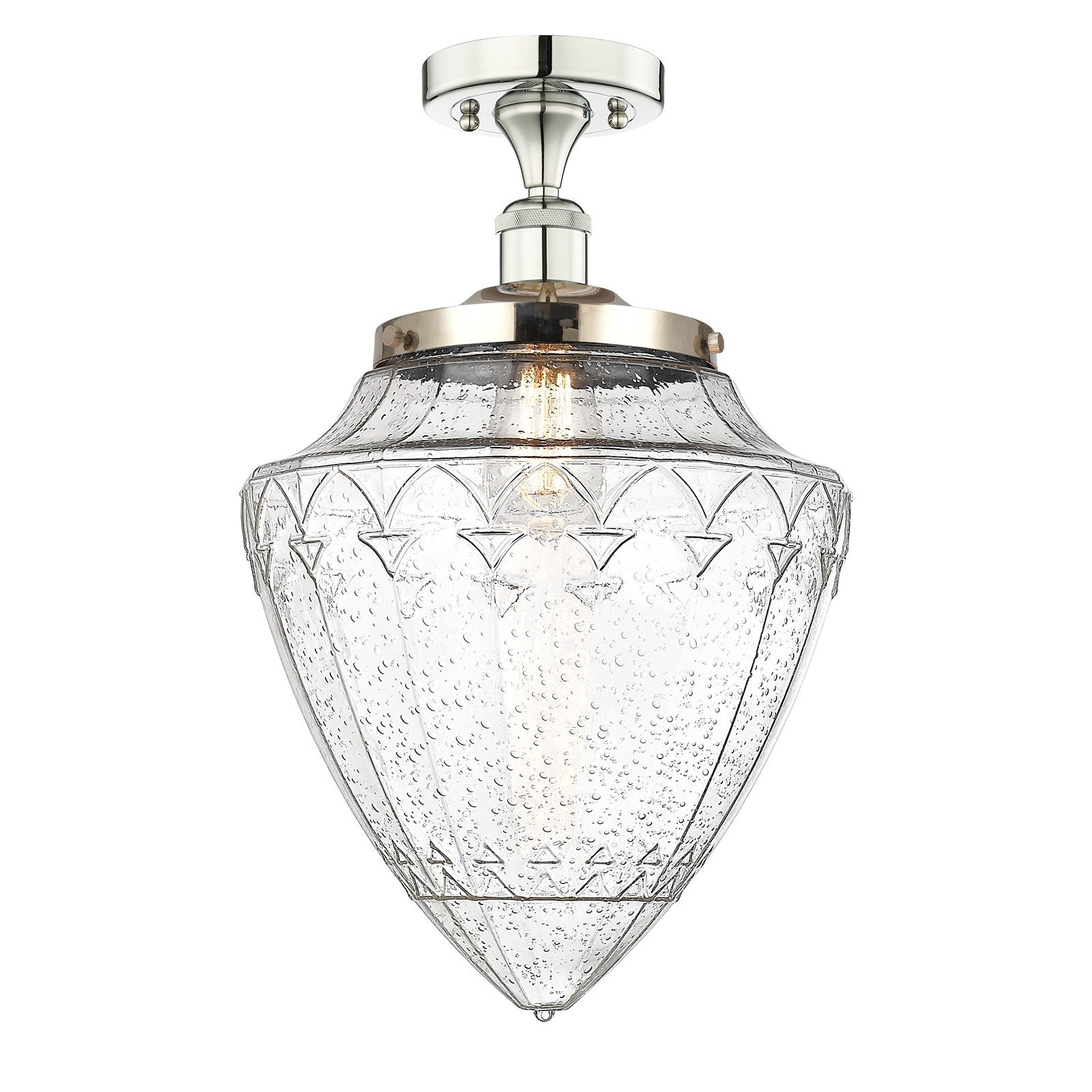 Innovations Bridgeton 12in 1-Light Semi-Flush Mount | Traditional Polished Nickel Steel and Seedy Glass | Entryway & Hallway | Model 616-1F-PN-G664-12