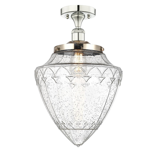 Innovations Bridgeton 12in 1-Light Semi-Flush Mount | Traditional Polished Nickel Steel and Seedy Glass | Entryway & Hallway | Model 616-1F-PN-G664-12