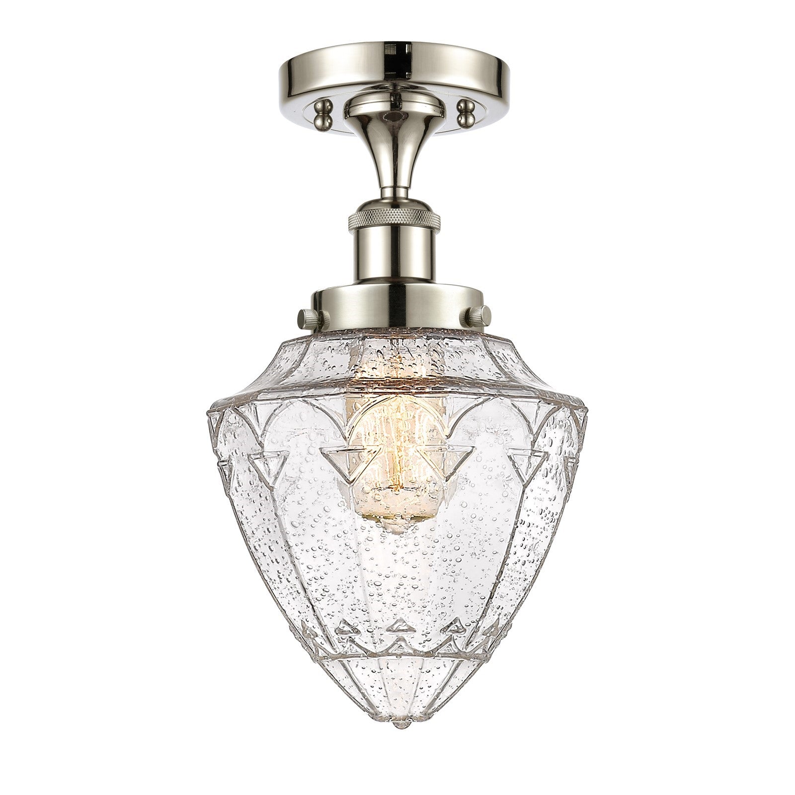 Innovations Bullet 6in 1-Light Semi-Flush Mount | Art Nouveau Industrial Polished Nickel Steel and Seedy Glass | Entryway & | Model 616-1F-PN-G664-7