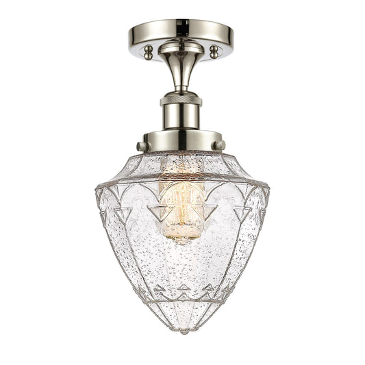 Innovations Bullet 6in 1-Light Semi-Flush Mount | Art Nouveau Industrial Polished Nickel Steel and Seedy Glass | Entryway & | Model 616-1F-PN-G664-7