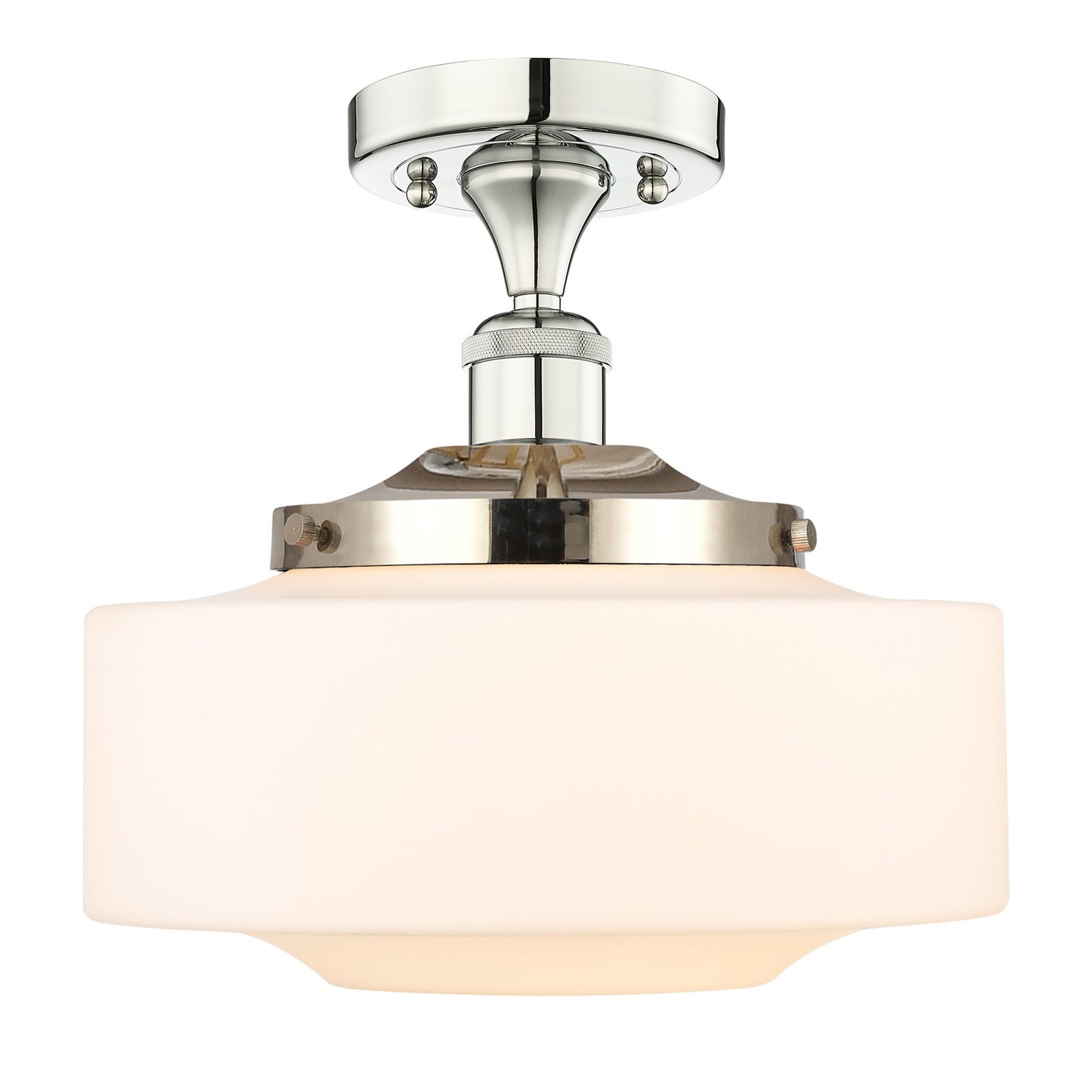 Innovations Bridgeton 12in 1-Light Semi-Flush Mount | Traditional Polished Nickel and Matte White Frosted Glass | Damp-Rated | Model 616-1F-PN-G691-12