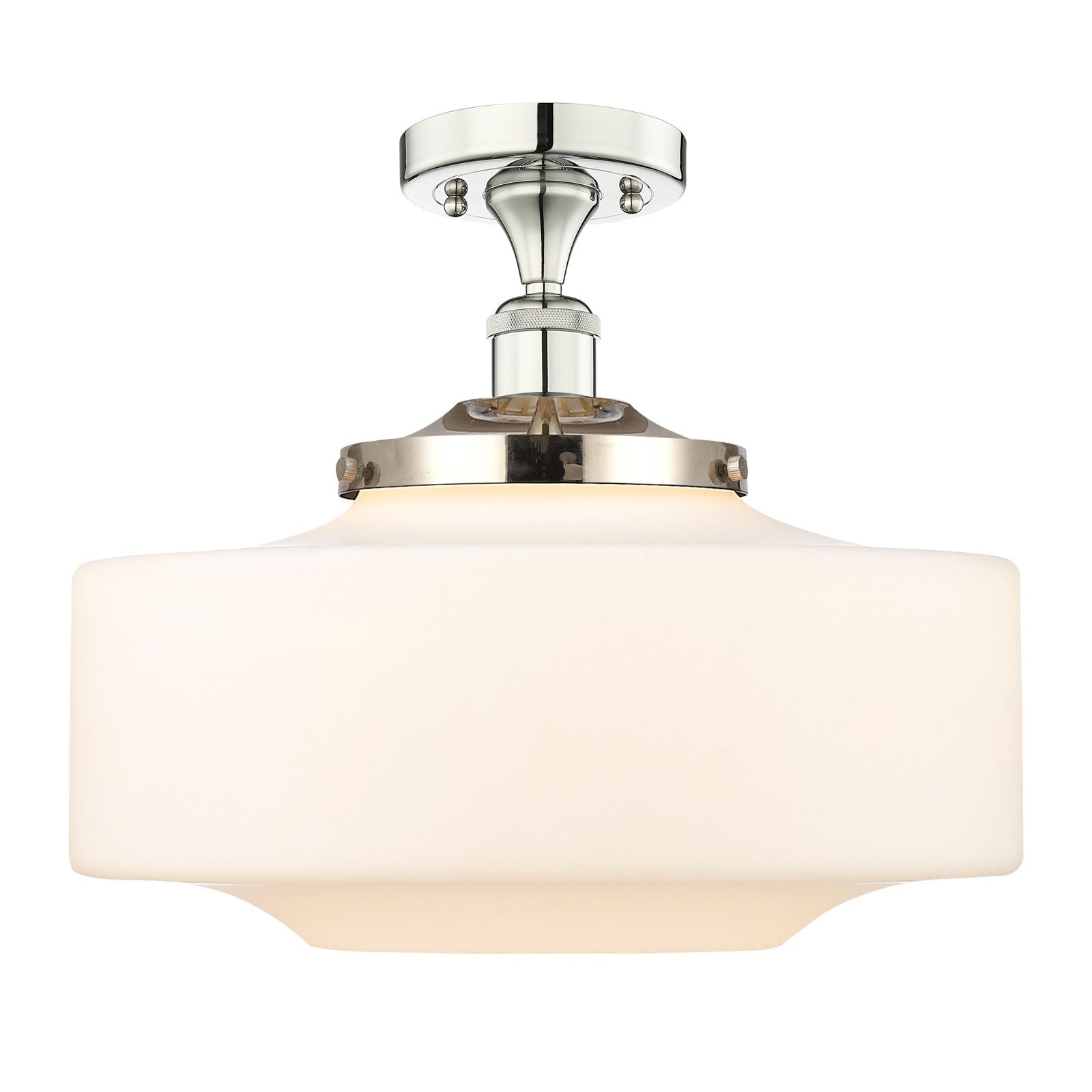 Innovations Bridgeton 16in 1-Light Semi-Flush Mount | Traditional Polished Nickel Steel and Matte White Frosted Glass | Bathroom | Model 616-1F-PN-G691-16