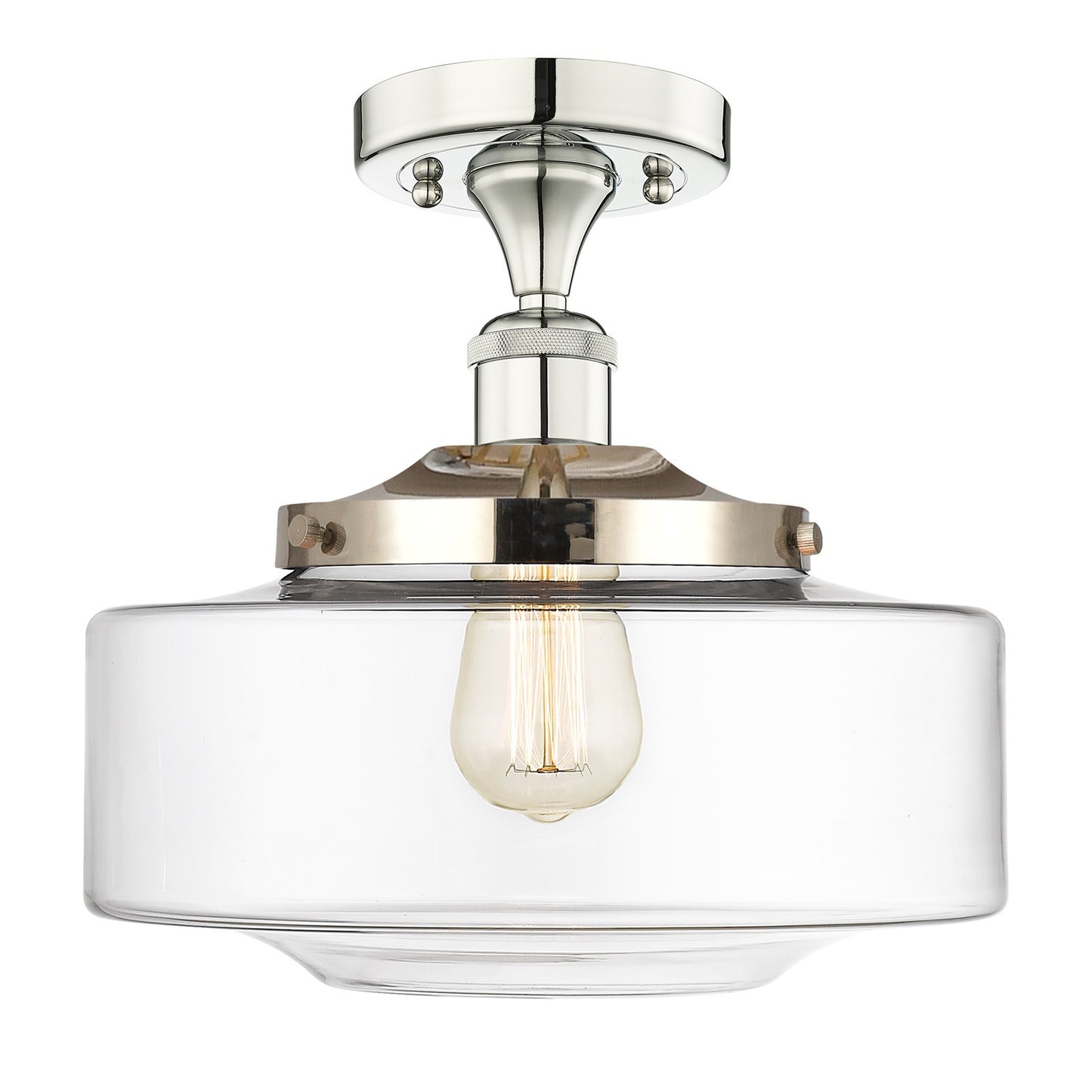 Innovations Bridgeton 12in 1-Light Semi-Flush Mount | Traditional Polished Nickel and Clear Glass | Damp-Rated Bathroom & | Model 616-1F-PN-G692-12