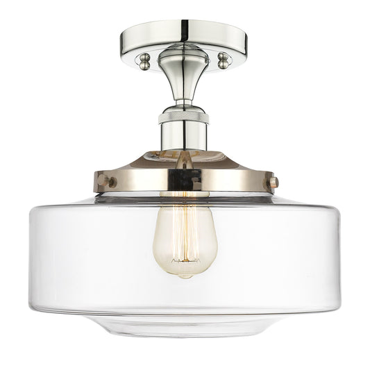 Innovations Bridgeton 12in 1-Light Semi-Flush Mount | Traditional Polished Nickel and Clear Glass | Damp-Rated Bathroom & | Model 616-1F-PN-G692-12