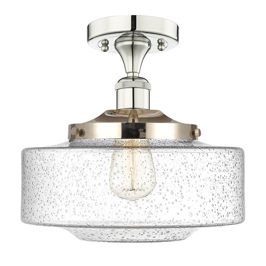 Innovations Bridgeton 12in 1-Light Semi-Flush Mount | Traditional Polished Nickel Steel and Seedy Glass | Hallway & Entryway | Model 616-1F-PN-G694-12