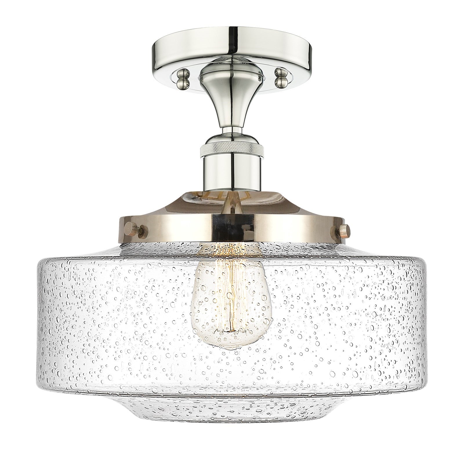 Innovations Bridgeton 12in 1-Light Semi-Flush Mount | Traditional Polished Nickel Steel and Seedy Glass | Hallway & Entryway | Model 616-1F-PN-G694-12