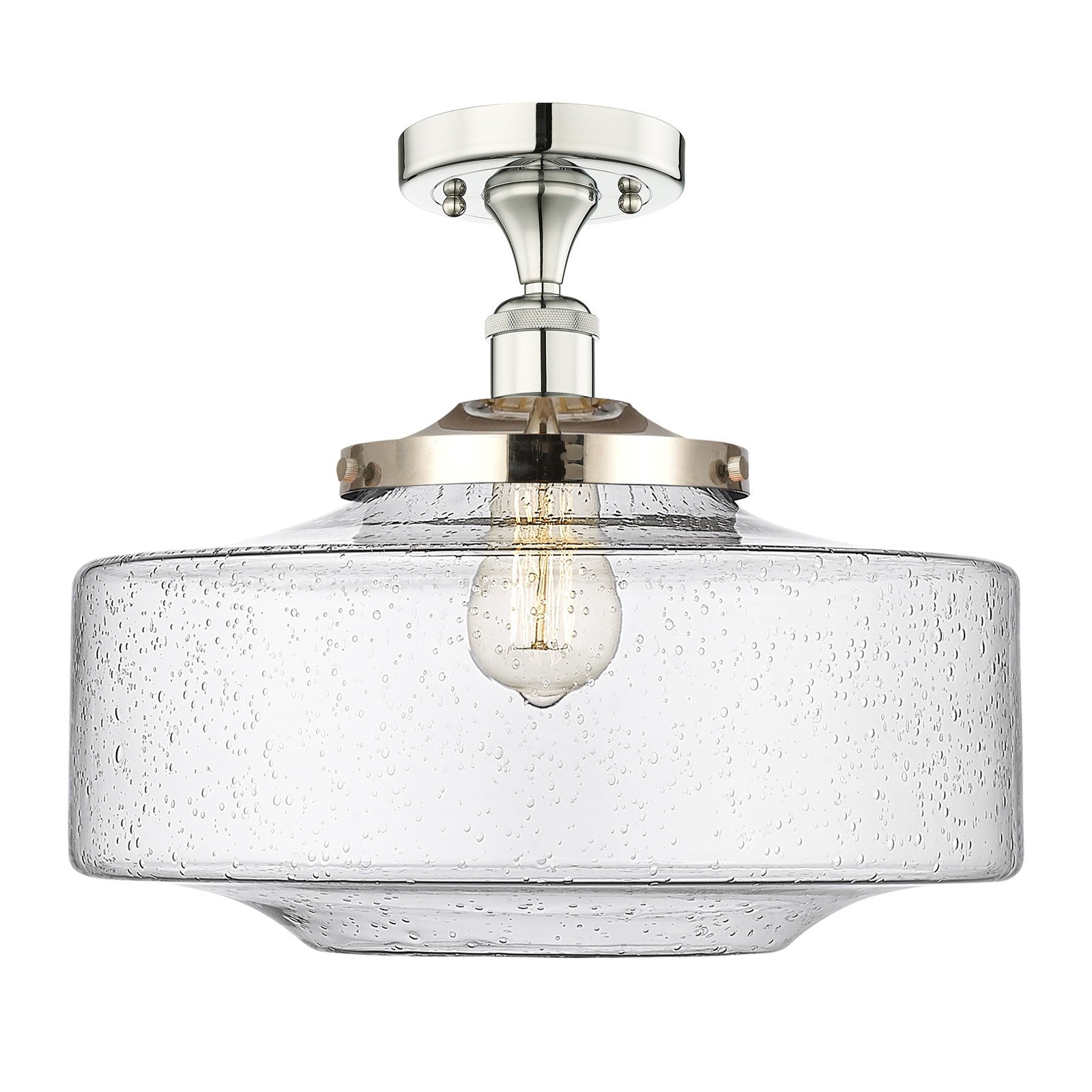 Innovations Bridgeton 16in 1-Light Semi-Flush Mount | Traditional Polished Nickel Steel and Seedy Glass | Entryway & Hallway | Model 616-1F-PN-G694-16