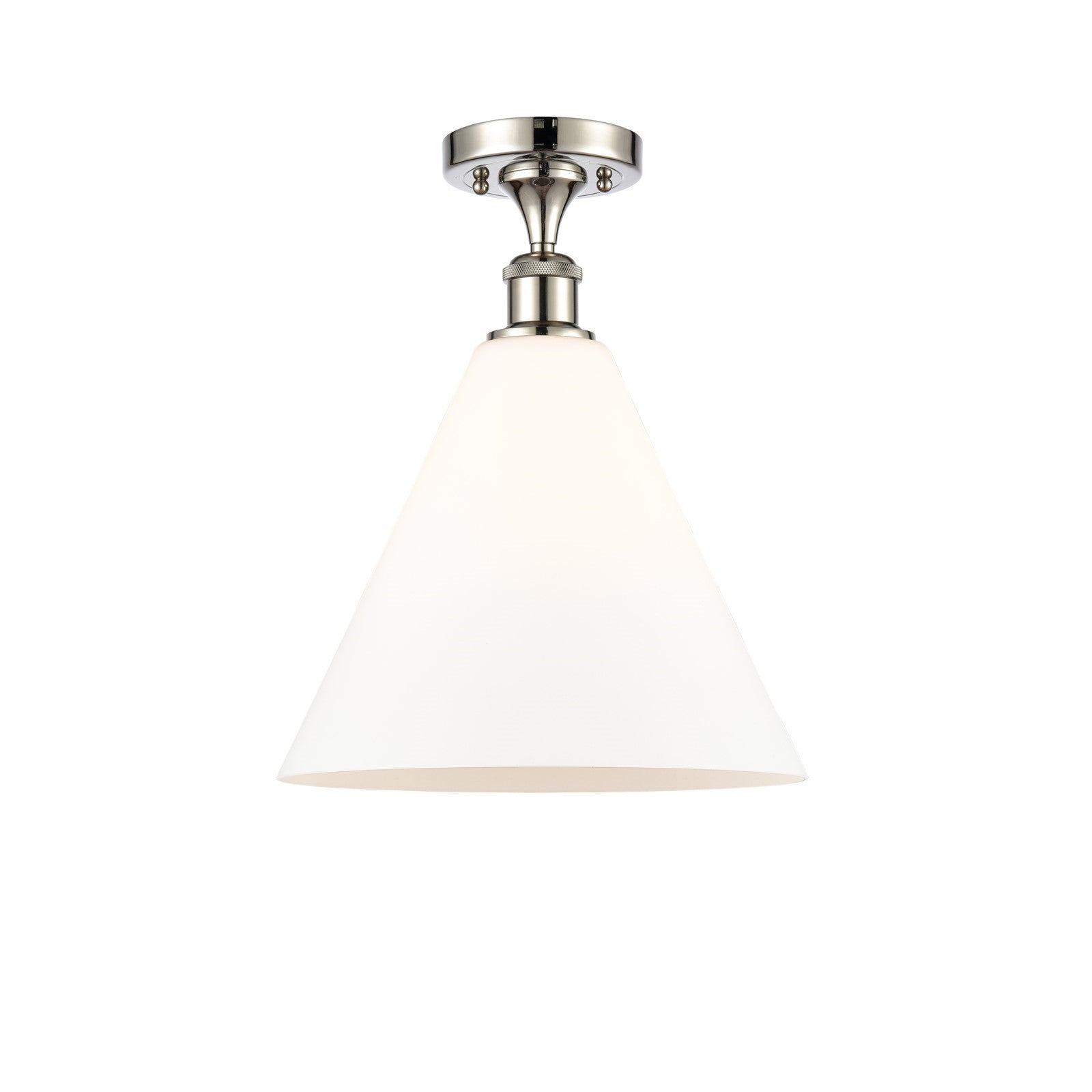Innovations Berkshire Glass 12in 1-Light Semi-Flush Mount | Industrial Polished Nickel Steel and Matte White Glass | Entryway & | Model 616-1F-PN-GBC-121