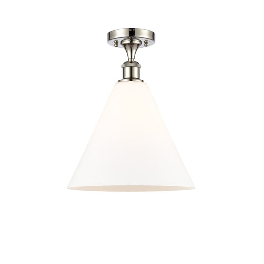 Innovations Berkshire Glass 12in 1-Light Semi-Flush Mount | Industrial Polished Nickel Steel and Matte White Glass | Entryway & | Model 616-1F-PN-GBC-121