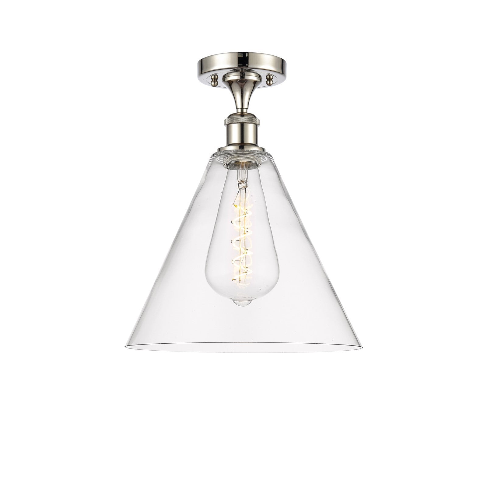 Innovations Berkshire 12in 1-Light Semi-Flush Mount | Industrial Polished Nickel Steel and Clear Glass | Damp-Rated Entryway & | Model 616-1F-PN-GBC-122