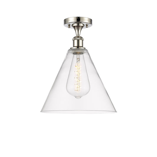 Innovations Berkshire 12in 1-Light Semi-Flush Mount | Industrial Polished Nickel Steel and Clear Glass | Damp-Rated Entryway & | Model 616-1F-PN-GBC-122