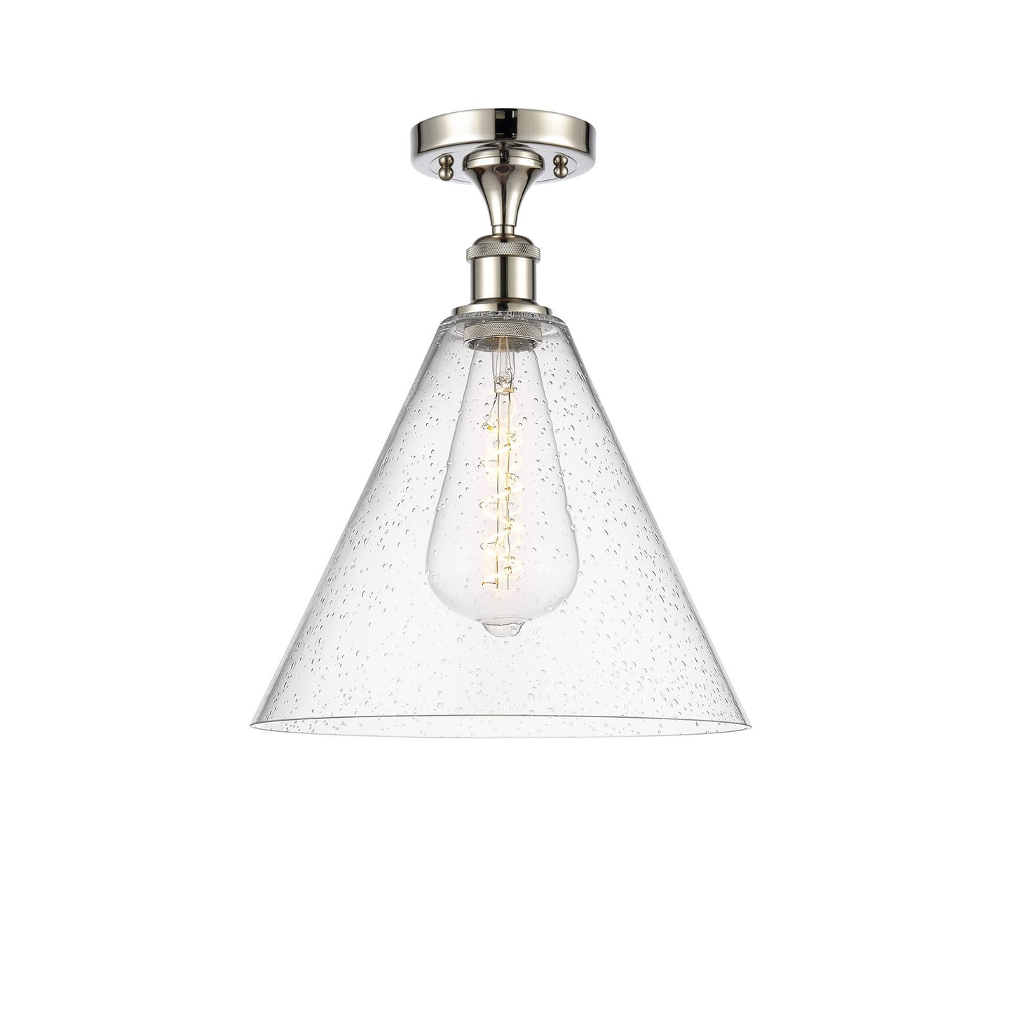 Innovations Berkshire Glass 12in 1-Light Semi-Flush Mount | Industrial Polished Nickel Steel and Seedy Glass | Entryway & | Model 616-1F-PN-GBC-124
