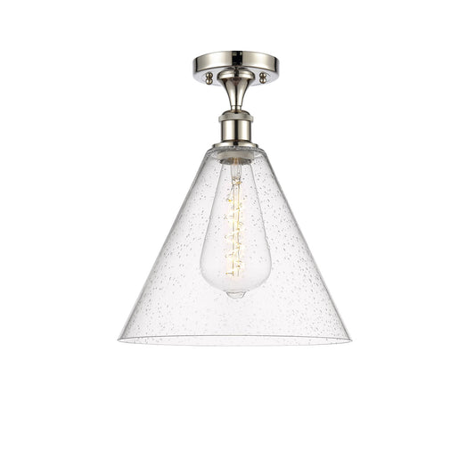 Innovations Berkshire Glass 12in 1-Light Semi-Flush Mount | Industrial Polished Nickel Steel and Seedy Glass | Entryway & | Model 616-1F-PN-GBC-124