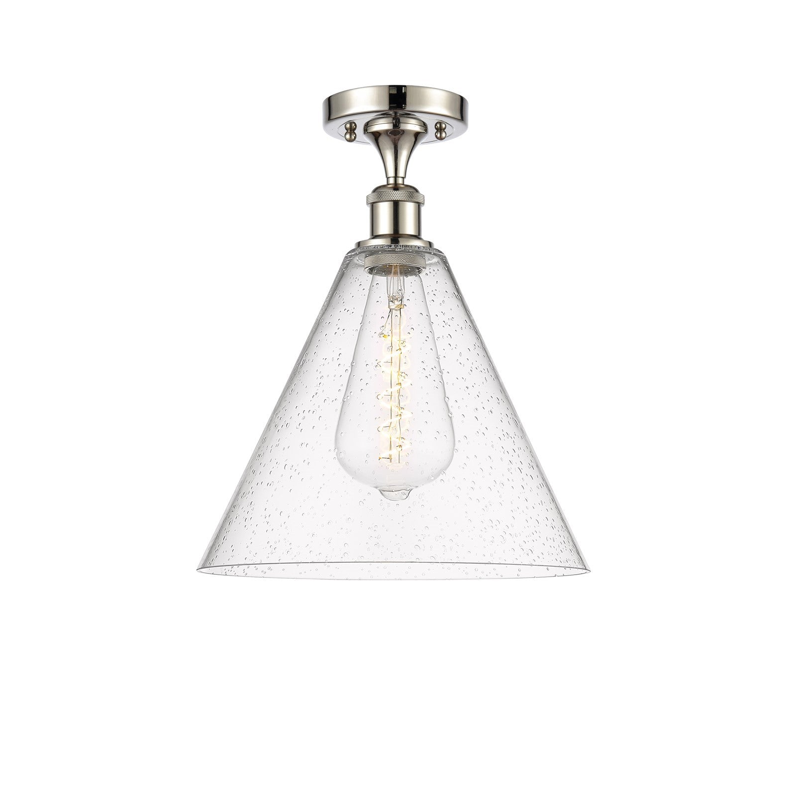 Innovations Berkshire Glass 12in 1-Light Semi-Flush Mount | Industrial Polished Nickel Steel and Seedy Glass | Entryway & | Model 616-1F-PN-GBC-124