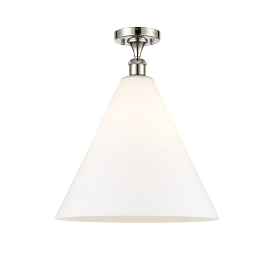 Innovations Berkshire Glass 16in 1-Light Semi-Flush Mount | Industrial Polished Nickel Steel and Matte White Glass | Entryway & | Model 616-1F-PN-GBC-161