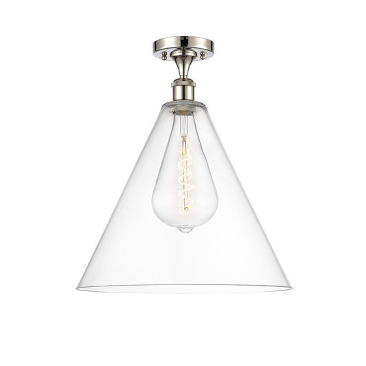 Innovations Berkshire Glass 16in 1-Light Semi-Flush Mount | Industrial Polished Nickel Steel and Clear Glass | Entryway & | Model 616-1F-PN-GBC-162