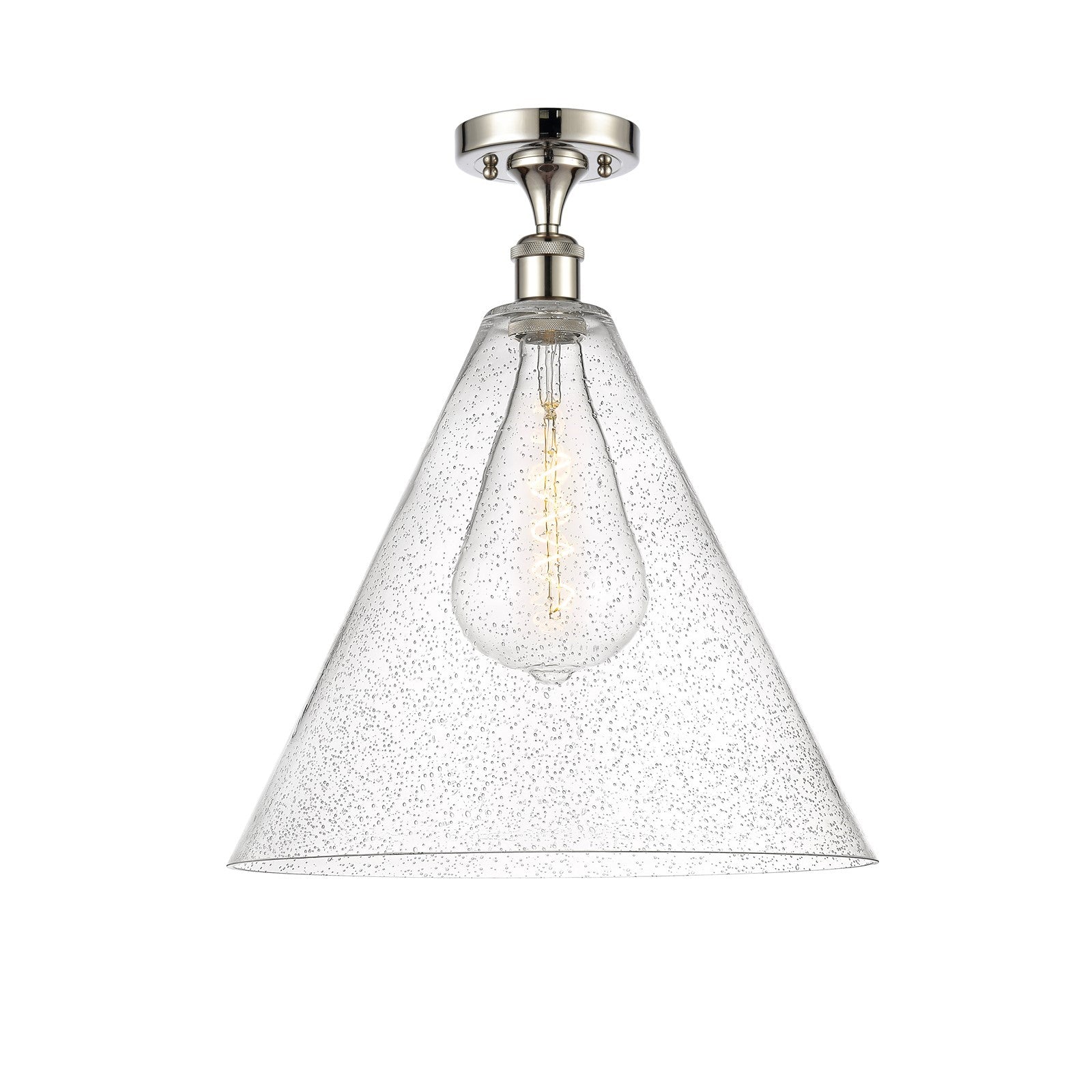 Innovations Berkshire 16in 1-Light Semi-Flush Mount | Industrial Polished Nickel Steel and Seedy Glass | Entryway & Hallway | 16 | Model 616-1F-PN-GBC-164