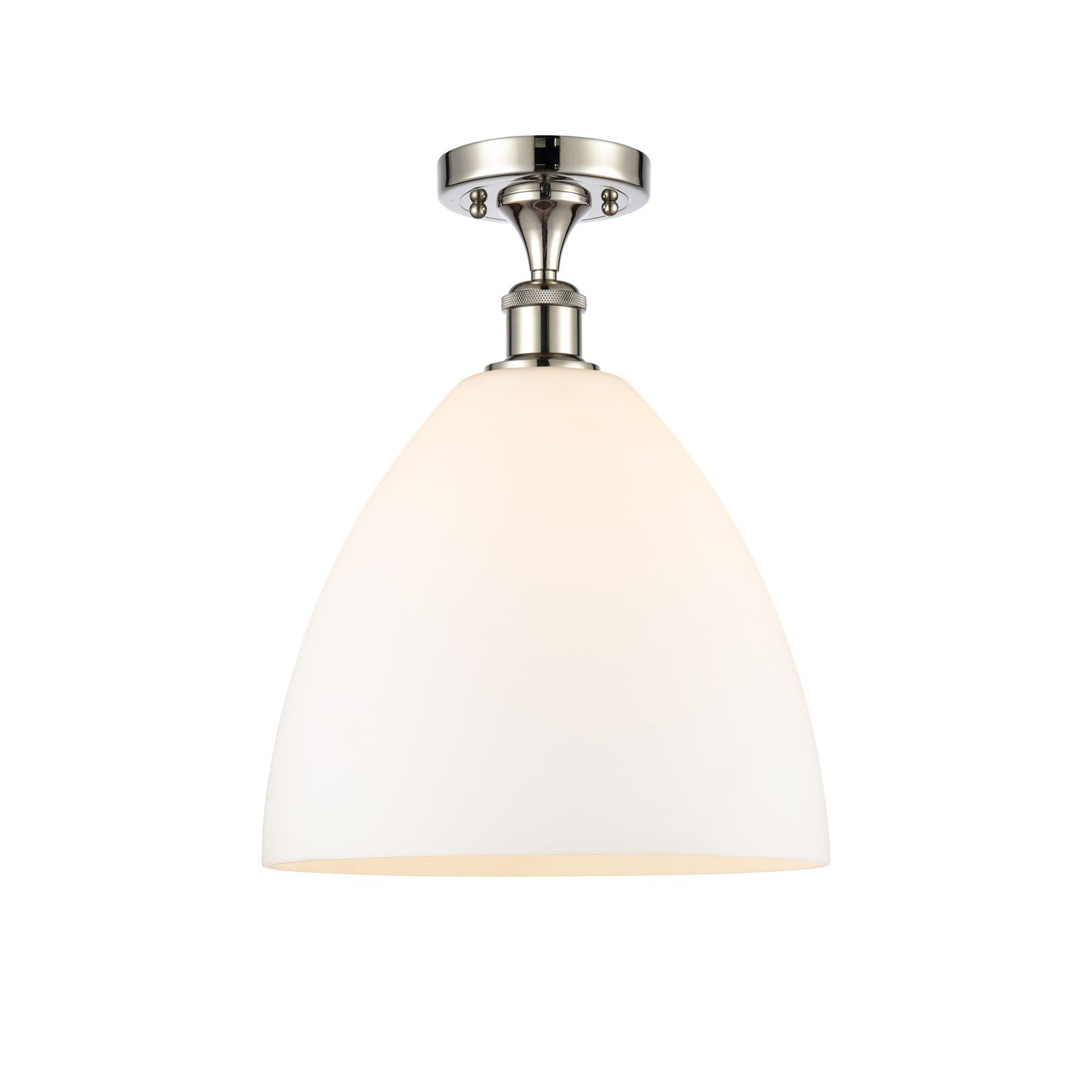 Innovations Bristol 12in 1-Light Semi-Flush Mount | Industrial Polished Nickel Steel and Matte White Glass | Kitchen & Hallway | Model 616-1F-PN-GBD-121