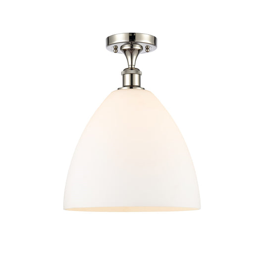 Innovations Bristol 12in 1-Light Semi-Flush Mount | Industrial Polished Nickel Steel and Matte White Glass | Kitchen & Hallway | Model 616-1F-PN-GBD-121