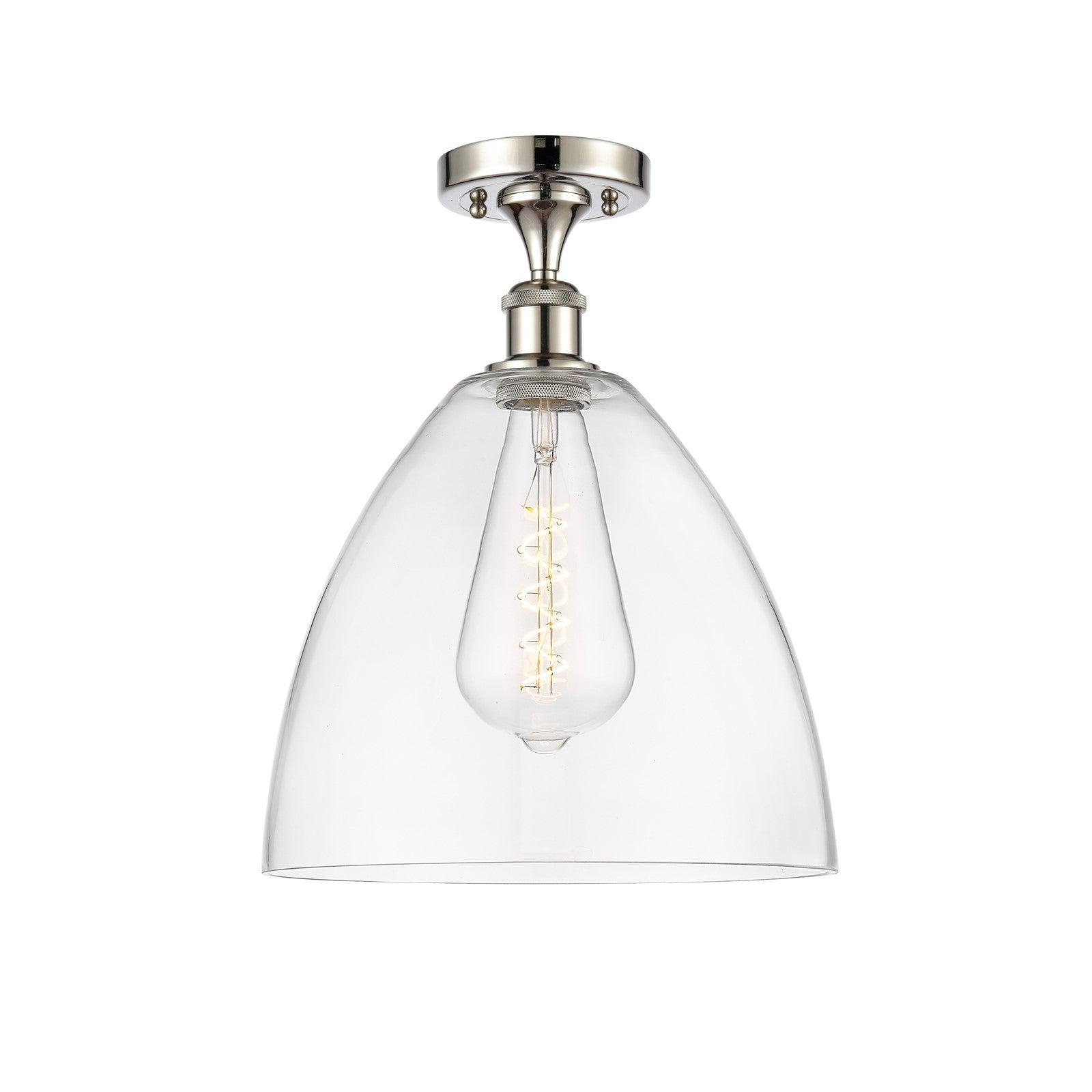 Innovations Bristol 12in 1-Light Semi-Flush Mount | Industrial Polished Nickel Steel and Clear Glass | Entryway & Hallway | 12 x | Model 616-1F-PN-GBD-122