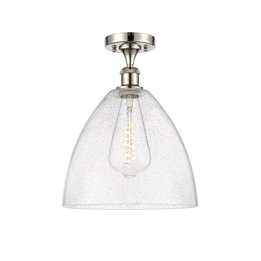 Innovations Bristol 12in 1-Light Semi-Flush Mount | Industrial Polished Nickel Steel and Seedy Glass Dome Shade | Damp Location | Model 616-1F-PN-GBD-124