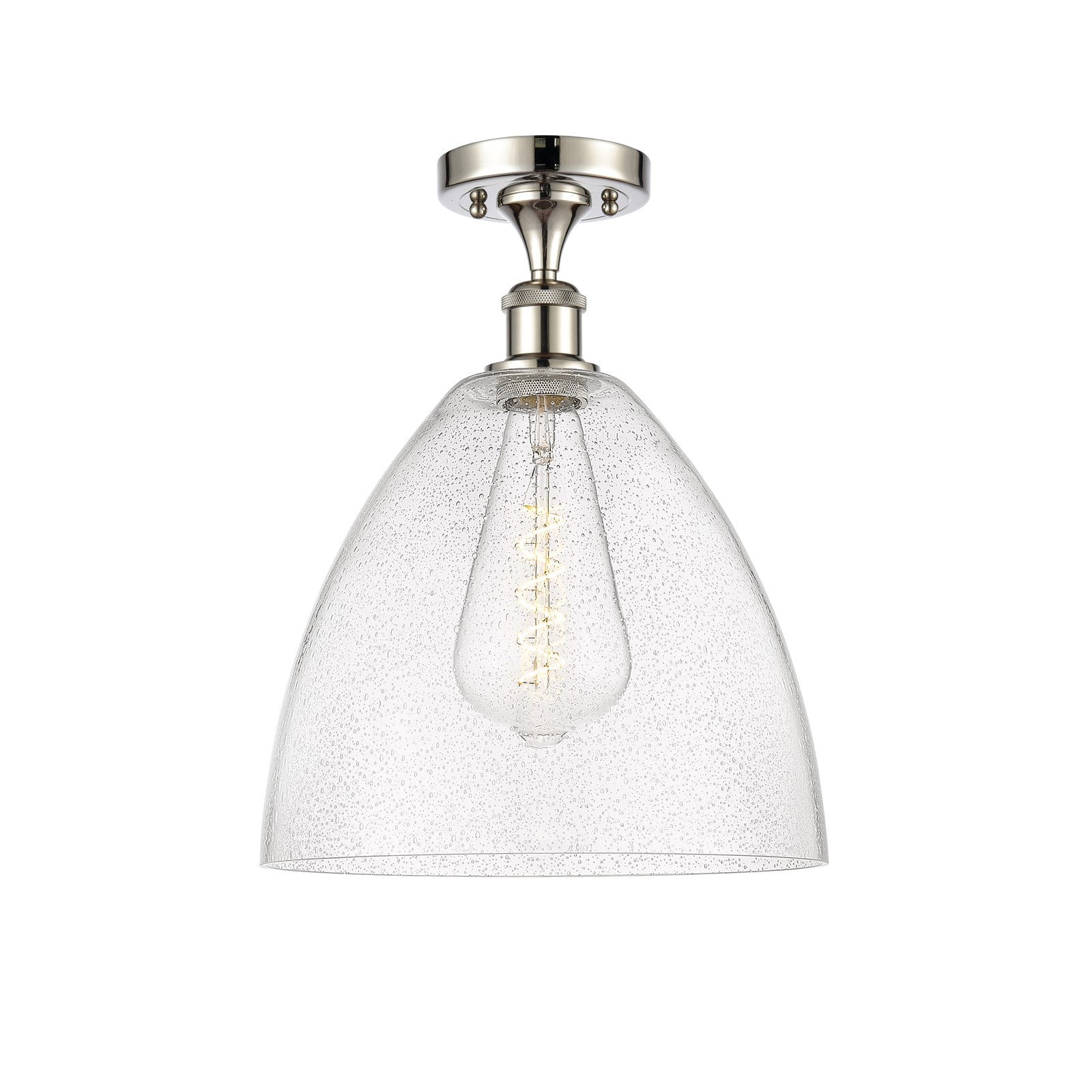 Innovations Bristol 12in 1-Light Semi-Flush Mount | Industrial Polished Nickel Steel and Seedy Glass Dome Shade | Damp Location | Model 616-1F-PN-GBD-124
