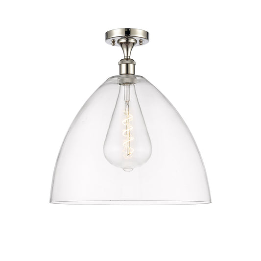 Innovations Bristol 16in 1-Light Semi-Flush Mount | Industrial Polished Nickel Steel and Clear Glass | Damp-Rated Hallway & | Model 616-1F-PN-GBD-162