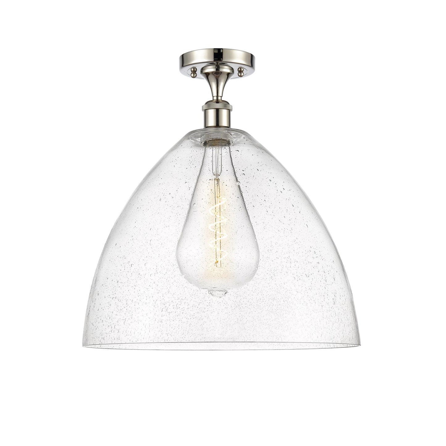 Innovations Bristol 16in 1-Light Semi-Flush Mount | Industrial Polished Nickel Steel and Seedy Glass Dome Shade | Damp-Rated | Model 616-1F-PN-GBD-164