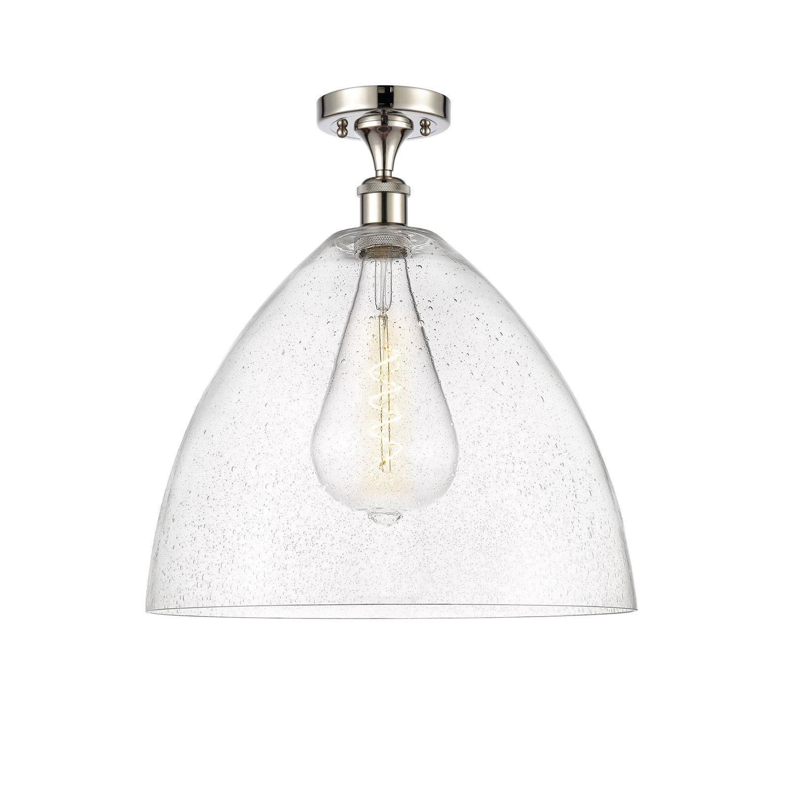 Innovations Bristol 16in 1-Light Semi-Flush Mount | Industrial Polished Nickel Steel and Seedy Glass Dome Shade | Damp-Rated | Model 616-1F-PN-GBD-164