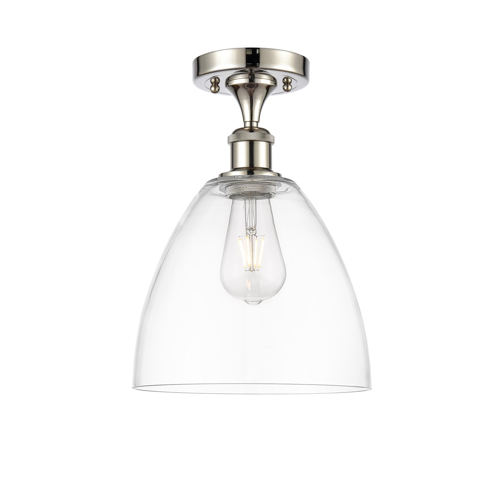 Innovations Bristol 9in 1-Light Semi-Flush Mount | Industrial Modern Contempo Polished Nickel Steel and Clear Glass | Kitchen & | Model 616-1F-PN-GBD-92
