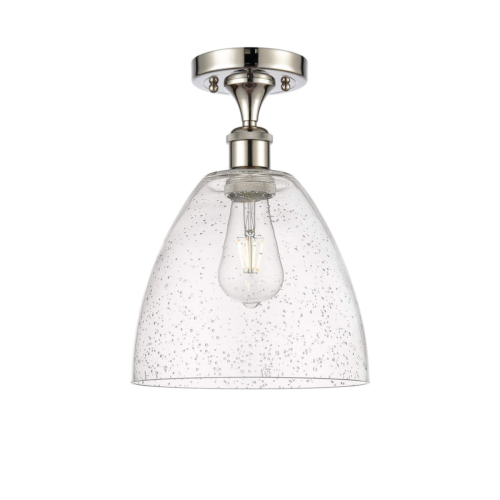 Innovations Bristol 9in 1-Light Semi-Flush Mount | Industrial Polished Nickel Steel and Seedy Glass | Entryway & Hallway | 9 x 9 | Model 616-1F-PN-GBD-94