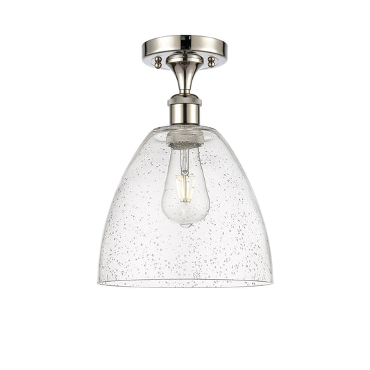 Innovations Bristol 9in 1-Light Semi-Flush Mount | Industrial Polished Nickel Steel and Seedy Glass | Entryway & Hallway | 9 x 9 | Model 616-1F-PN-GBD-94