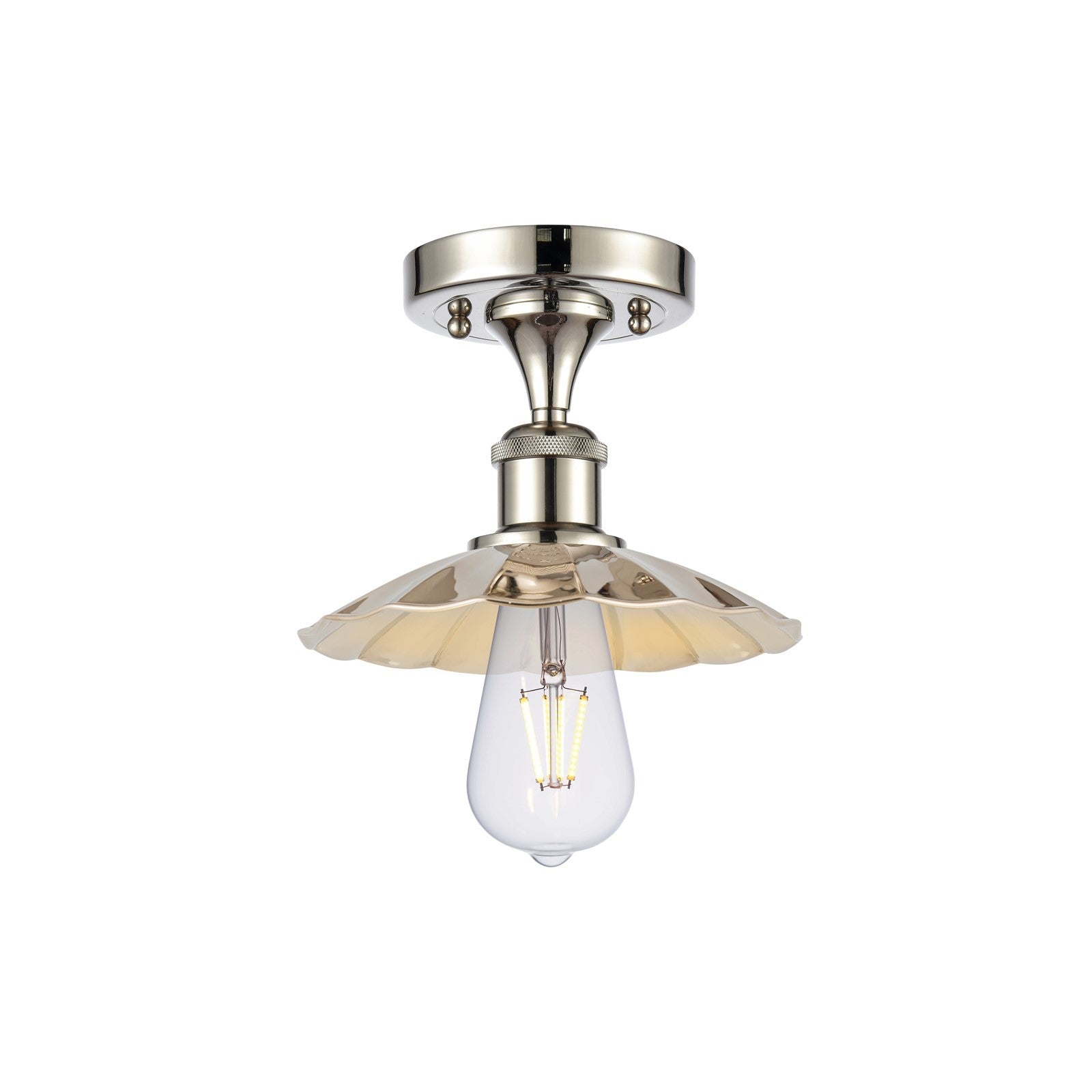 Innovations Scallop 8in 1-Light Semi-Flush Mount | Traditional Industrial Polished Nickel Steel and Metal Shade | Entryway & | Model 616-1F-PN-M17-PN