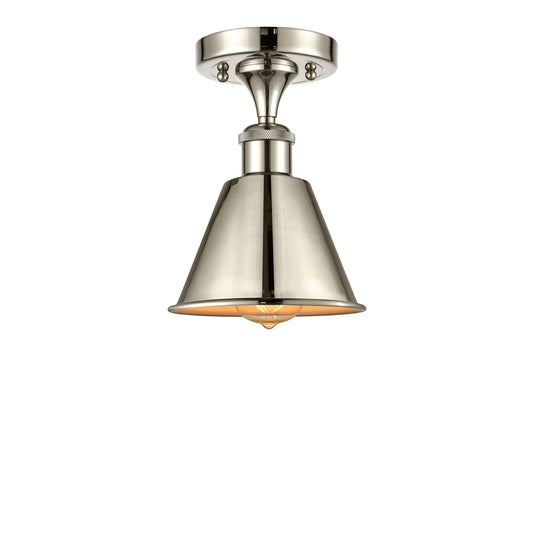 Innovations Smithfield 6.5in 1-Light Semi-Flush Mount | Industrial Farmhouse Polished Nickel Steel and Cast Brass with Polished | Model 616-1F-PN-M8-PN