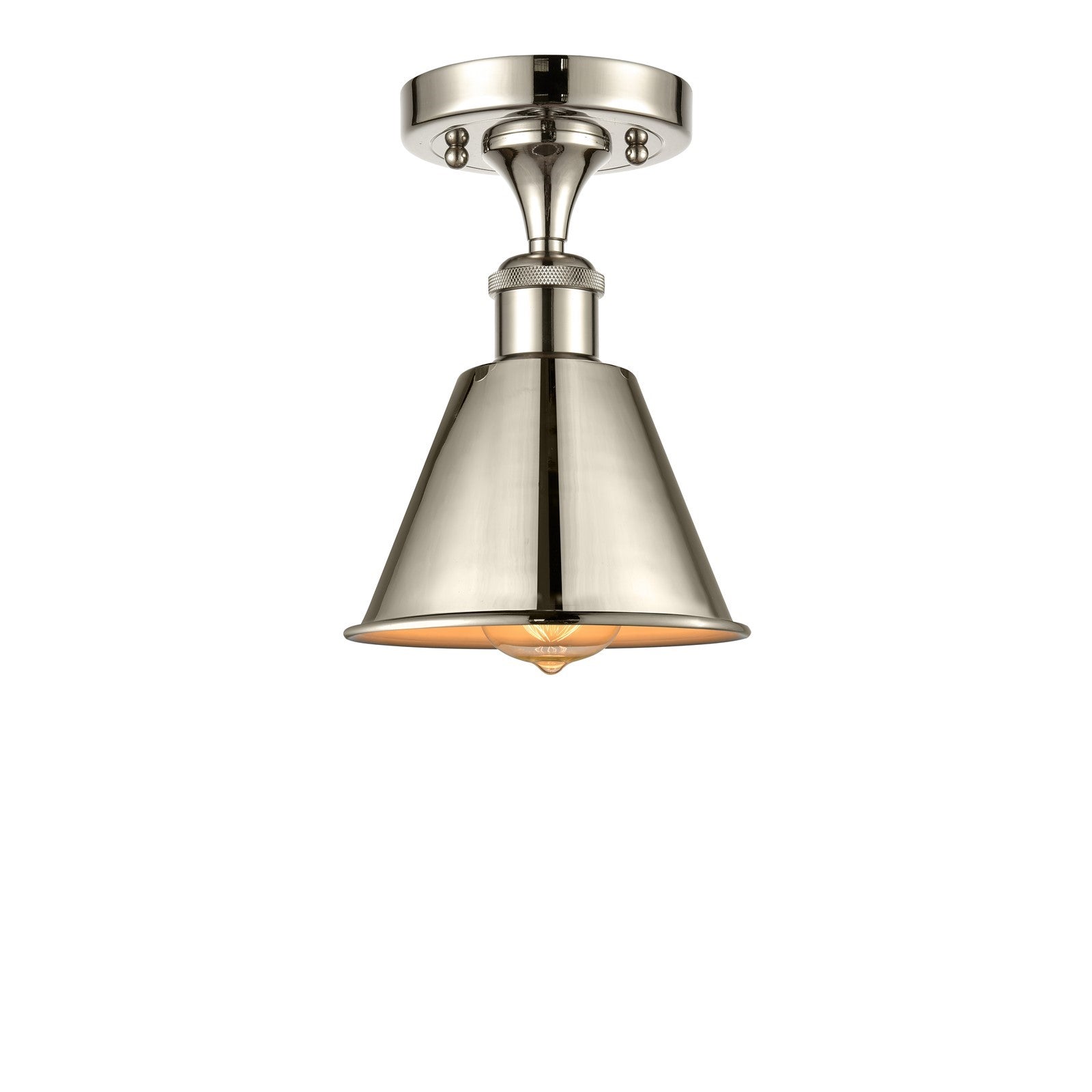 Innovations Smithfield 6.5in 1-Light Semi-Flush Mount | Industrial Farmhouse Polished Nickel Steel and Cast Brass with Polished | Model 616-1F-PN-M8-PN
