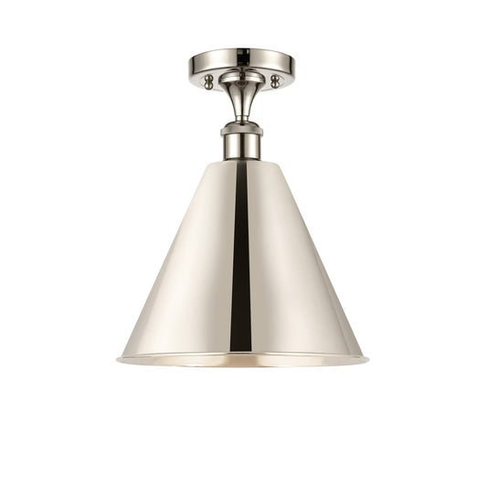 Innovations Berkshire 12in 1-Light Semi-Flush Mount | Industrial Polished Nickel Steel and Cast Brass with Polished Nickel | Model 616-1F-PN-MBC-12-PN