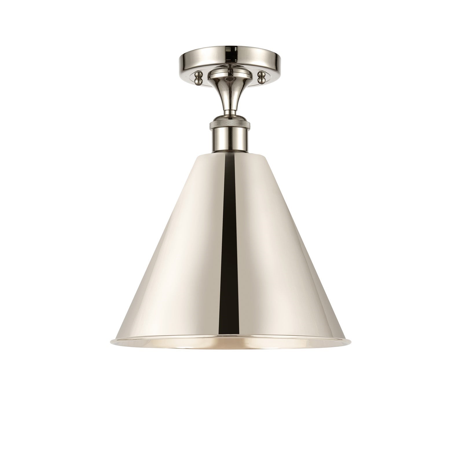 Innovations Berkshire 12in 1-Light Semi-Flush Mount | Industrial Polished Nickel Steel and Cast Brass with Polished Nickel | Model 616-1F-PN-MBC-12-PN