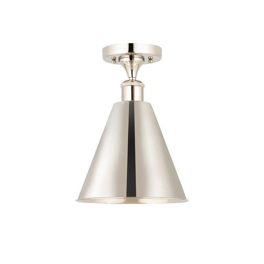 Innovations Berkshire 8in 1-Light Semi-Flush Mount | Industrial Polished Nickel Steel and Polished Nickel Metal Shade | Hallway | Model 616-1F-PN-MBC-8-PN