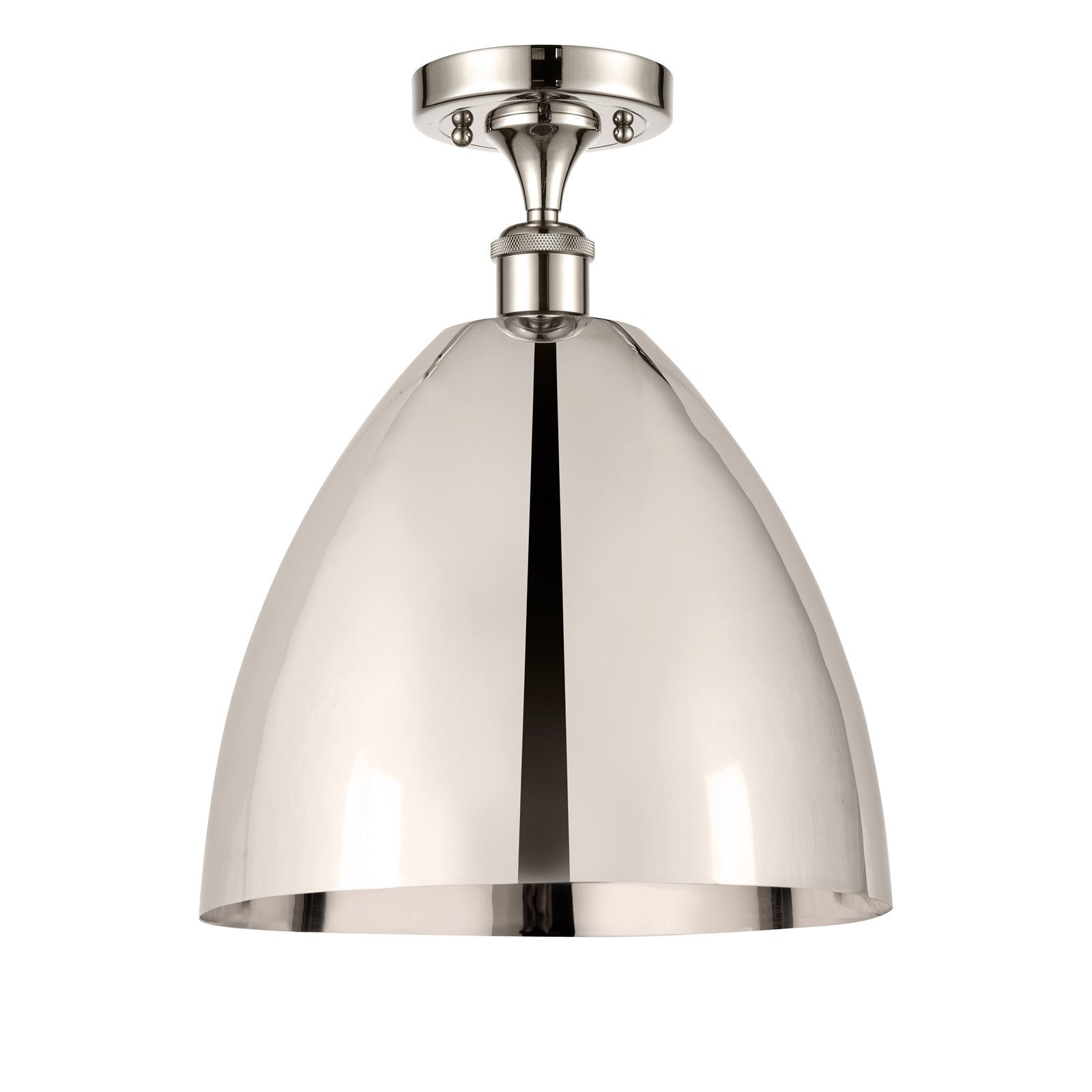 Innovations Bristol 12in 1-Light Semi-Flush Mount | Industrial Polished Nickel Steel and Polished Nickel Metal Shade | Model 616-1F-PN-MBD-12-PN