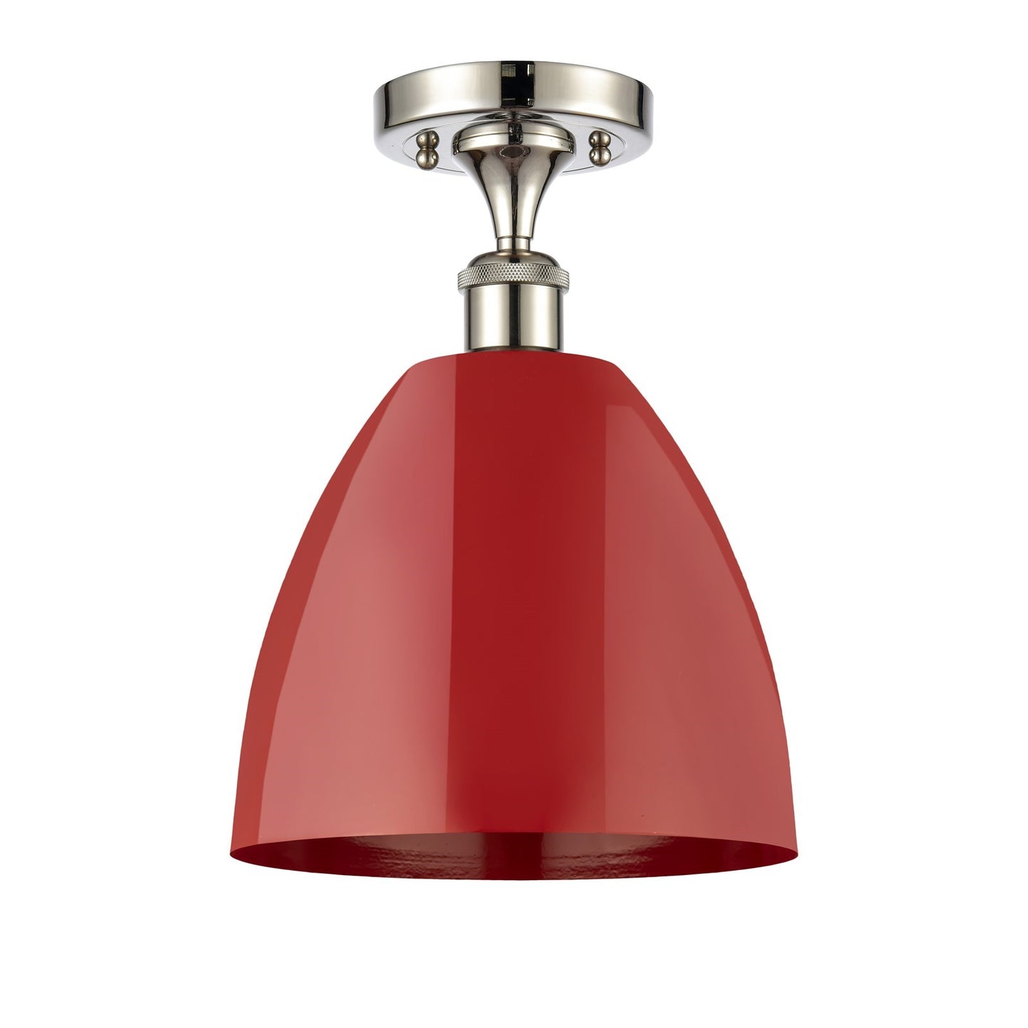 Innovations Plymouth 9in 1-Light Semi-Flush Mount | Industrial Polished Nickel and Matte Red Metal | Hallway & Entryway | 9 x 9 | Model 616-1F-PN-MBD-9-RD