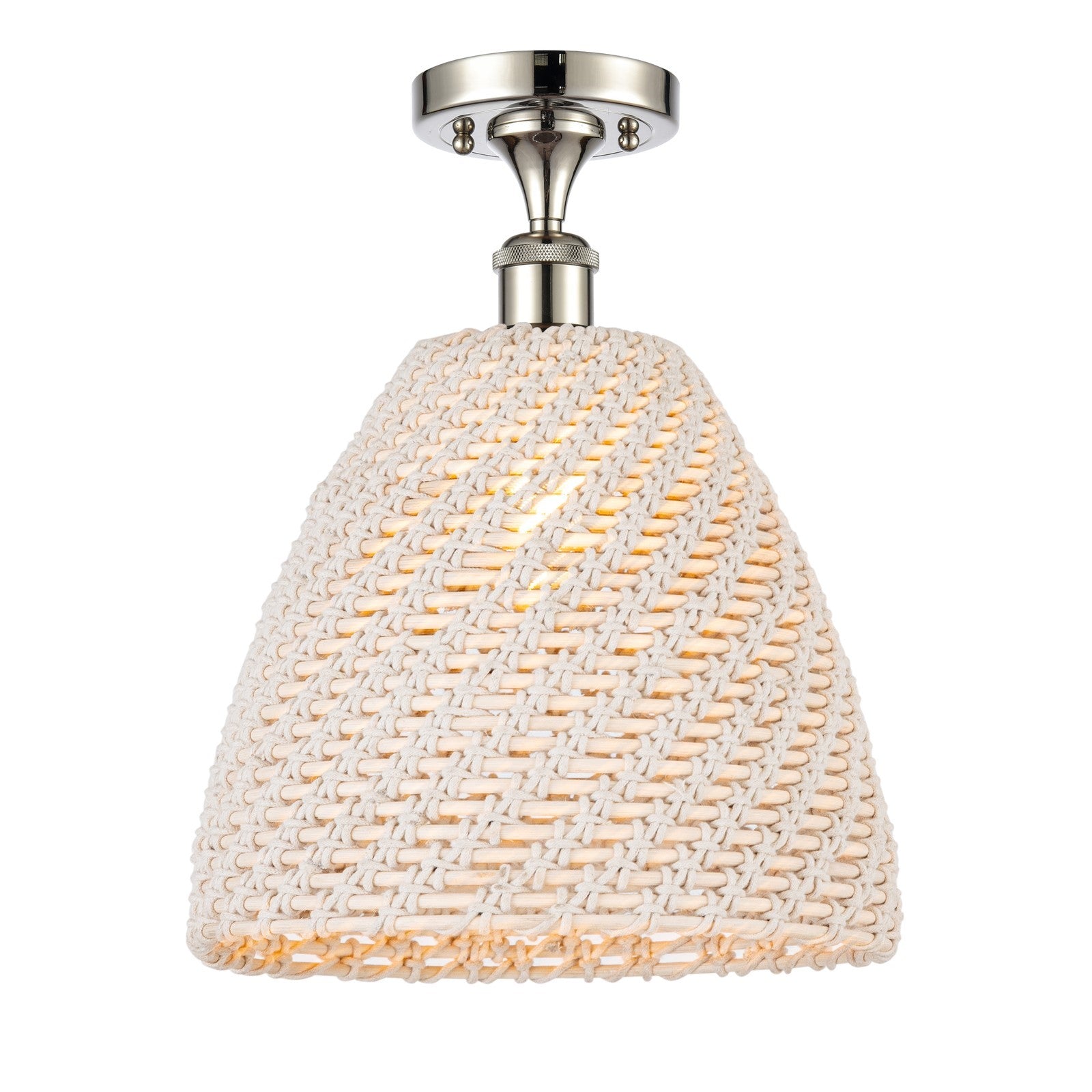 Innovations Bristol Natural 12in 1-Light Semi-Flush Mount | Farmhouse Polished Nickel Steel and Natural Fiber Dome | Entryway | Model 616-1F-PN-NBD-12-NAT