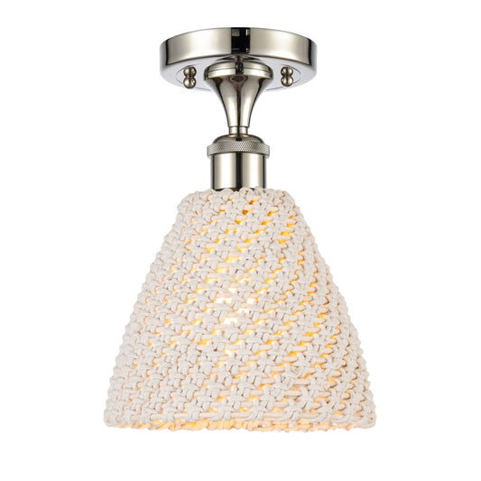 Innovations Bristol Natural 7.5in 1-Light Semi-Flush Mount | Industrial Polished Nickel and Natural Fiber Dome Shade | Model 616-1F-PN-NBD-75-NAT