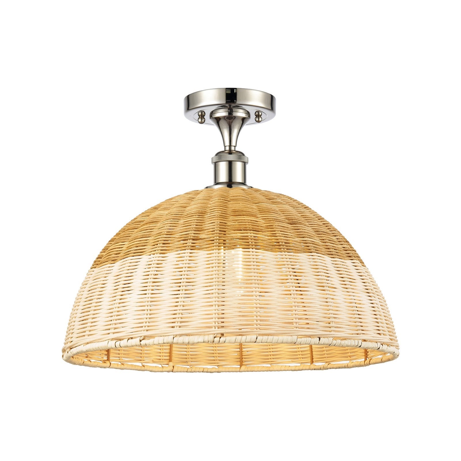 Innovations Bristol Natural II 16in 1-Light Semi-Flush Mount | Industrial Polished Nickel and Natural Fiber Shade | Entryway | Model 616-1F-PN-NBD2-16-NAT