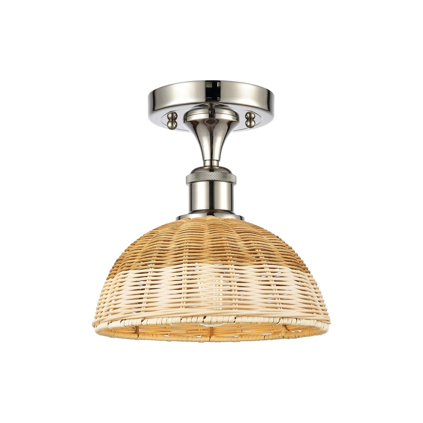 Innovations Bristol Natural II 9in 1-Light Semi-Flush Mount | Industrial Polished Nickel and Natural Fiber Dome Shade | Model 616-1F-PN-NBD2-9-NAT