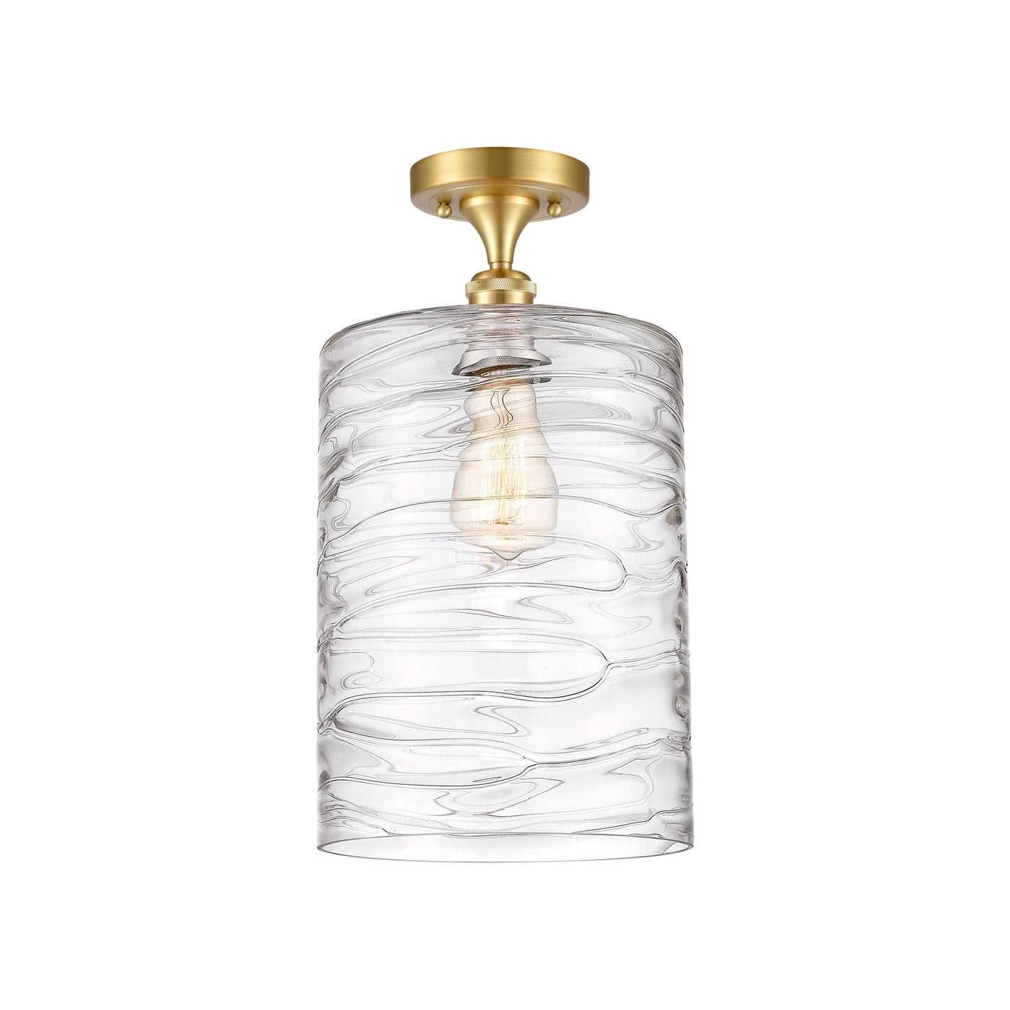 Innovations Cobbleskill 9in 1-Light Semi-Flush Mount | Art Nouveau Satin Gold Steel and Deco Swirl Glass | Kitchen & Hallway | 9 | Model 616-1F-SG-G1113-L