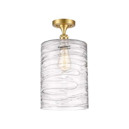 Innovations Cobbleskill 9in 1-Light Semi-Flush Mount | Art Nouveau Satin Gold Steel and Deco Swirl Glass | Kitchen & Hallway | 9 | Model 616-1F-SG-G1113-L